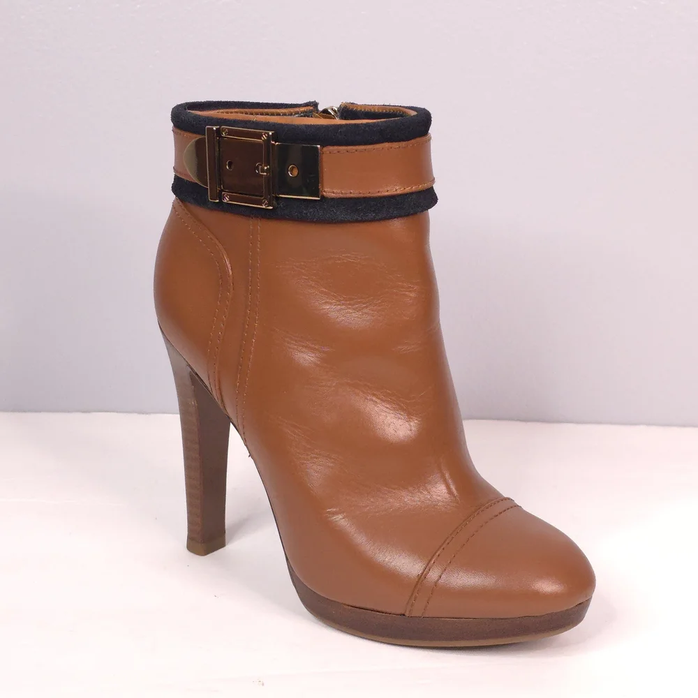Tory Burch Cognac/Navy Belinda Ankle Bootie - Picture 1 of 12